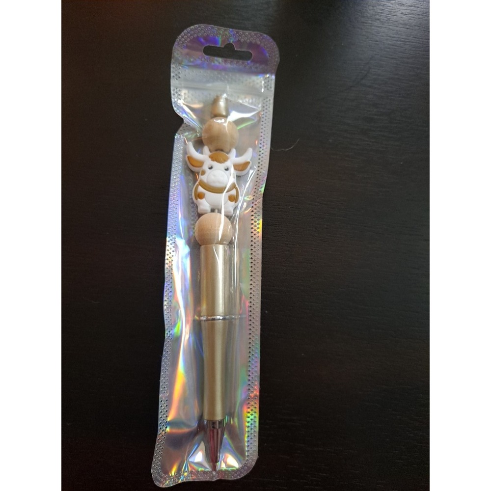 Mooo White And Tan Cow Gold For Pen Custom‎ Beaded Pen Black Ink